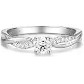 AGVANA Lab Grown Diamond Engagement Promise Ring in Sterling Silver | "Symphony of Vows" 0.4-1.1 Ct. Tw. Petite Twisted Vine Ring for Women (0.3-1 Carat Main Stone) (D-E, VS Clarity)