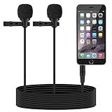 TONOR Dual Lavalier Microphone, Lapel Interview Mini Omnidirectional Condenser Shirt External Mic for iPhone, Android Smartphones, iPad, 55 inch, Black
