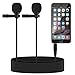 TONOR Dual Lavalier Microphone, Lapel Interview Mini Omnidirectional Condenser Shirt External Mic for iPhone, Android Smartphones, iPad, 55 inch, Black