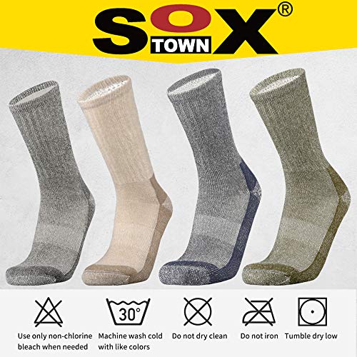 SOX TOWN Merino Wool Moisture Wicking Outdoor Hiking Hiker Cushion Crew