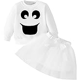 XFGLCK Toddler Girls Halloween Outfits Ghost Costume Grimace Print Sweatshirt Tulle Tutu Skirt Set Clothes