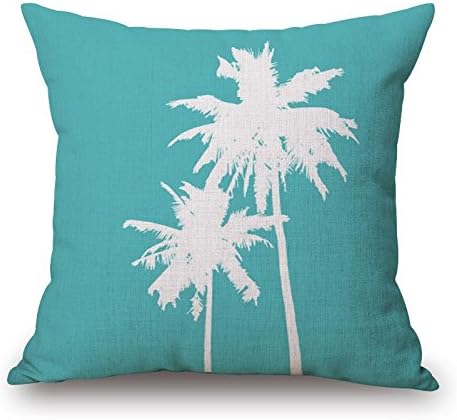 KPOEUY Decorative Throw Pillow Case White Palm Tree Cotton Linen Square Cushion Cover, 18-Inch x 18-Inch