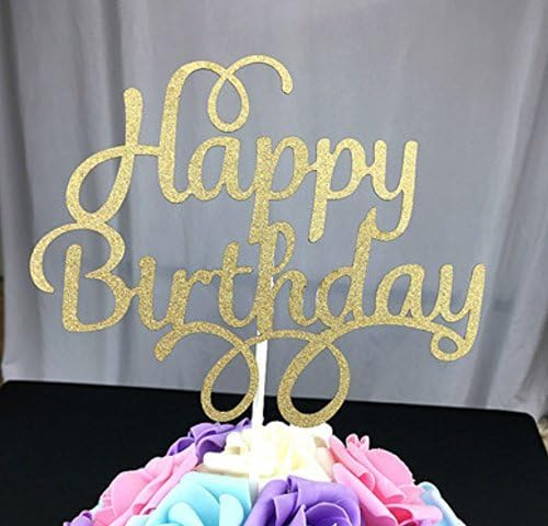 Gold Glitter Happy Birthday Cake Topper Calligraphy Topper Birthday Cake Topper