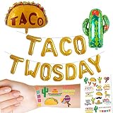 JW Passion - Premium Quality, Made With Passion 16" Gold Foil Balloons Taco TWOsday Fiesta 2nd Birthday Decorations Balloon Mexican Taco Party Decor Party Supplies for Boy and Girl