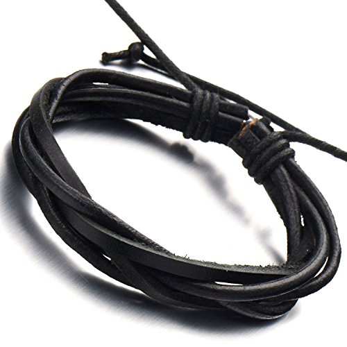 Unique interwoven black leather bracelet for men for boys genuine…