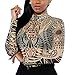 Pretid Women's Print Mesh See Through Geometric Long Sleeve Stretchy Bodysuit Jumpsuits Rompers