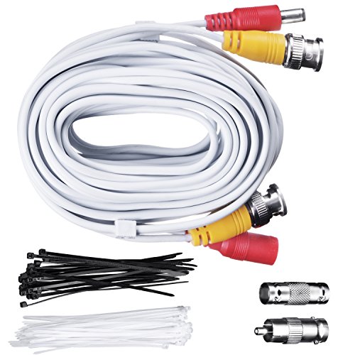 BNC CCTV DVR Cable Video Surveillance Security System Camera Coaxial Wire Cord Connector (50ft 2-Pack) Premade All-in-One with Power Cord - 50 Feet