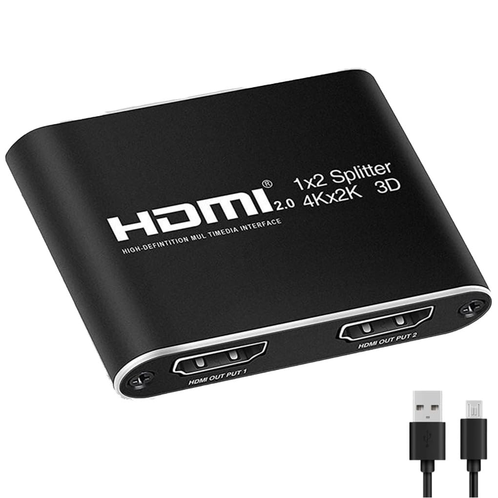 HDMI Splitter 1x2 with Amplifier - 4K@30Hz 1080P Full HD 3D HDMI Extender, Supports Deep Color/DTS-HD/Dolby True HD, 10m Transmission for 1080P 5m for 4K, Dual Output for TV/Projector/Blu-ray