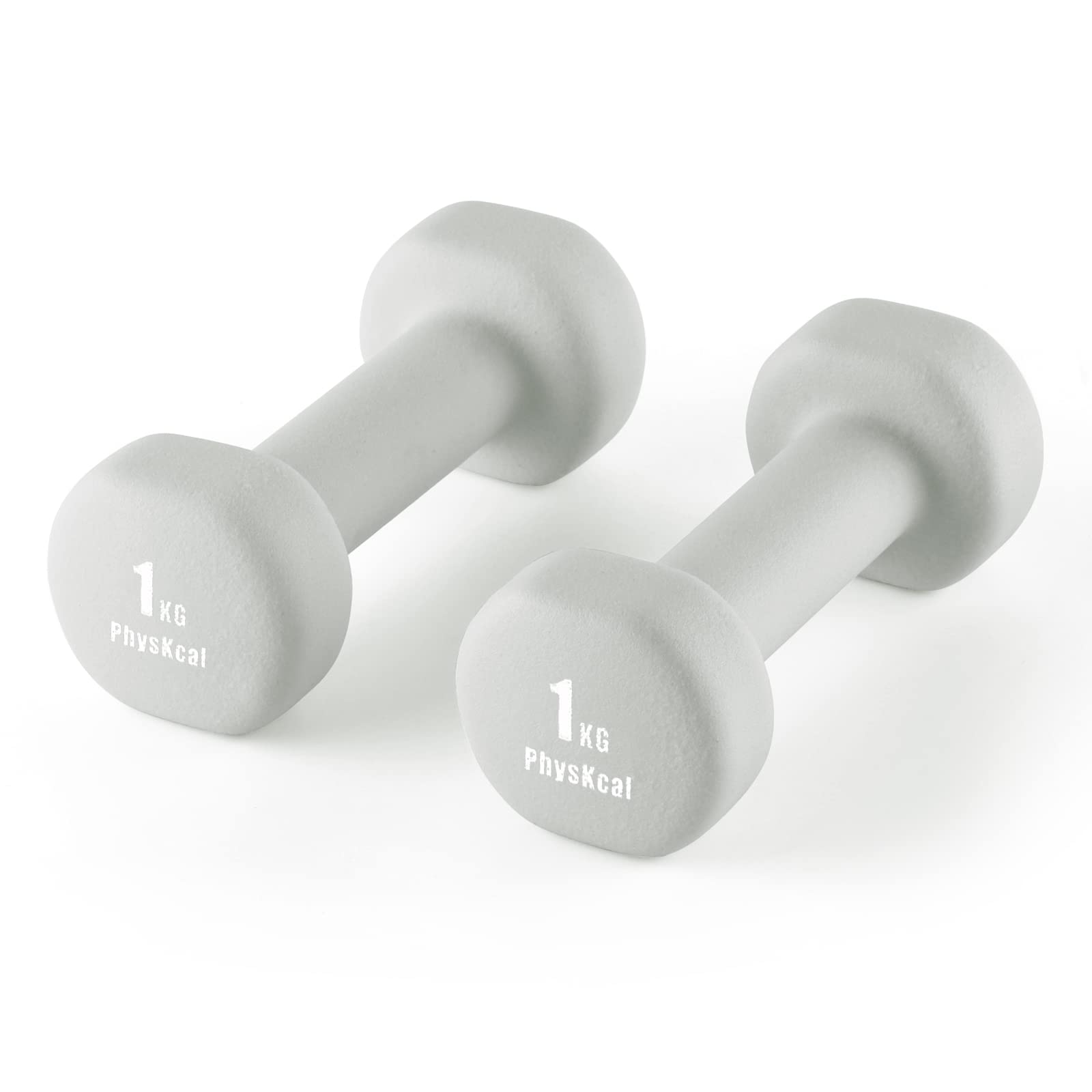 PhysKcal 1kg Dumbbells Set of 2 for Women, Kids & Senior, Mini Light Hand Weights for Pilates Cardio Boxing with Sweat-resistant Neoprene Coating