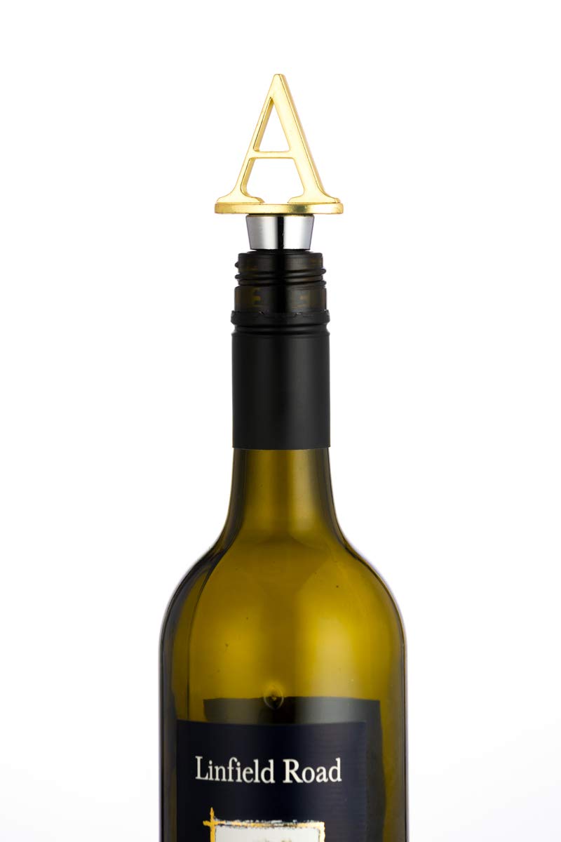 Wine Stoppers,Reusable Wine Preserver,Zinc Alloy and Food Grade Silicone Material,New DIY Letter-shaped Wine Bottle Stopper Funny Gift (Gold Letters A)