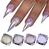 Aurora Mermaid Nail Glitter 4 Boxes Unicorn Neon Chrome Nail Powder Chameleon Pearl Nail Pigment TintTower
