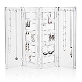 Clear Plastic Foldable Earring and Necklace Organizer Screen | Holds up to 120 Pairs of Earrings, with 8 Necklace Hooks