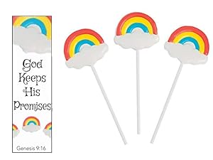 God Keeps His Promises Rainbow Lollipops Suckers With Bible Verse Christian Bookmarks (12 Count)