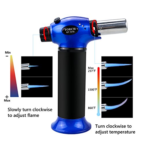 Kitchen Torch Lighter, TedGem Update Refillable Blow Torch Culinary Torch Cooking Torch Butane Torch Flame Lighter with Safety Lock Adjustable Temperature & Flame for Creme Brulee BBQ,Gas Not Included