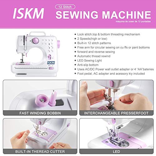 Sewing Machine 12 Stitches 2 Speed LED Light Foot Padal Electric