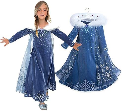 uniquetj Girls Deluxe Snow Princess Fancy Cosplay Dress Adventure Costume Party Dress Up