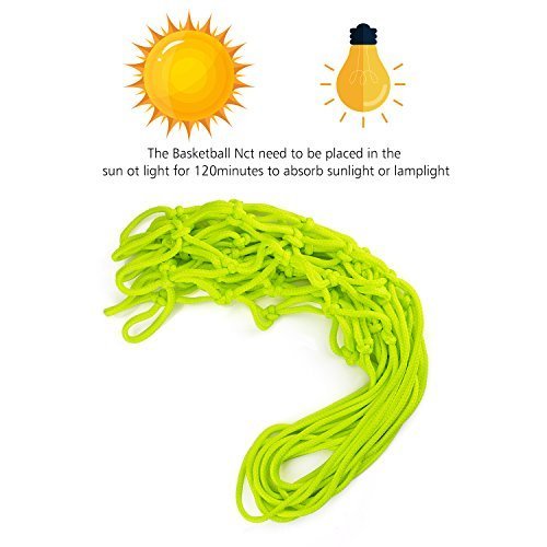 Bomach 2 Pack Basketball Net Glow In The Dark Basketball Hoop Net Professional Heavy Duty Indoor or Outdoor Basketball Sports Luminous Rim Net Replacement Fits All-Weather(White and Green)