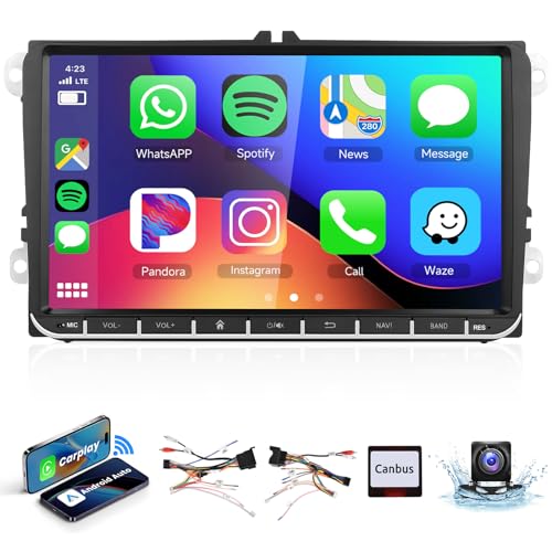 2G+64G Car Radio for VW Golf 5 6 Passat Jetta Caddy EOS T5 Tiguan Touran CC Polo with Carplay Android Car Wireless, 9 Inch Touch Screen Car Stereo with Bluetooth GPS Wi-Fi FM RDS Mirror Link Rearview Camera