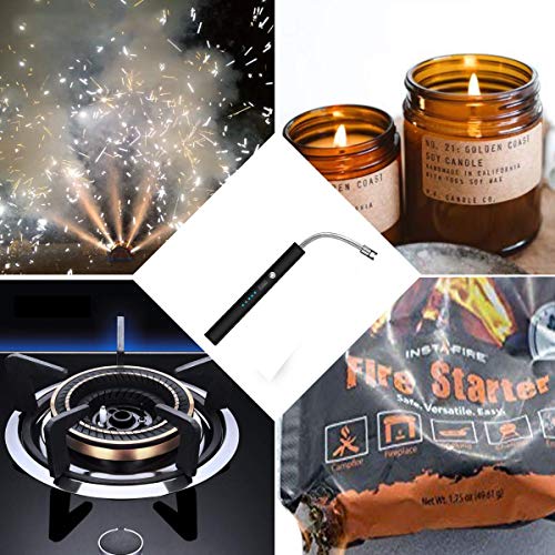 Lighters, Upgraded Candle Lighter USB Electric Plasma Lighters Long Rechargeable Flexible Flamless Windproof for Candles, Camping, Stove, Fireworks, Charcoal Grill, BBQ, (Black)