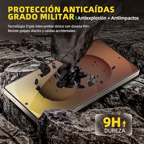 Película protectora de pantalla de vidrio templado 9H [3 piezas] para Samsung Galaxy - Alta definición, ultra resistente [Grado Militar] con una herramienta de instalación libre de polvo (S25 Ultra)