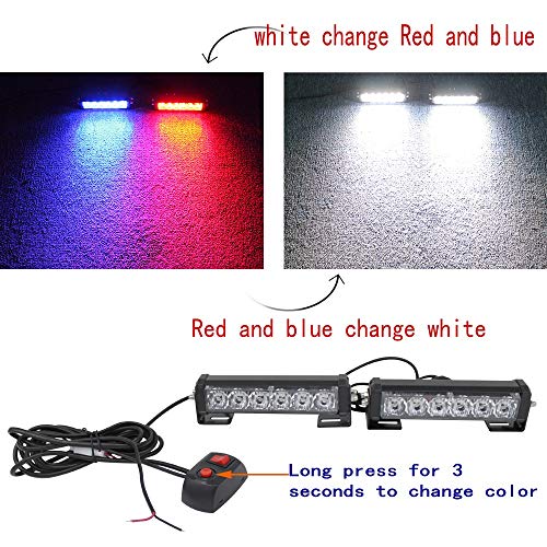STDYSUN LED Emergency Strobe Lights Bar 2Pcs Red Blue Change White Double Color Warning Police Grille Lights Bar Surface Mount Fit for Motorcycle POV Utility Construction Vehicle and Tow Truck Van - Thumbnail 7