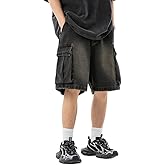 POHADON Men's Y2K Baggy Jean Shorts Denim Jorts Elastic Waist Casual Loose Fit Lightweight Summer Streetwear Grunge Clothes