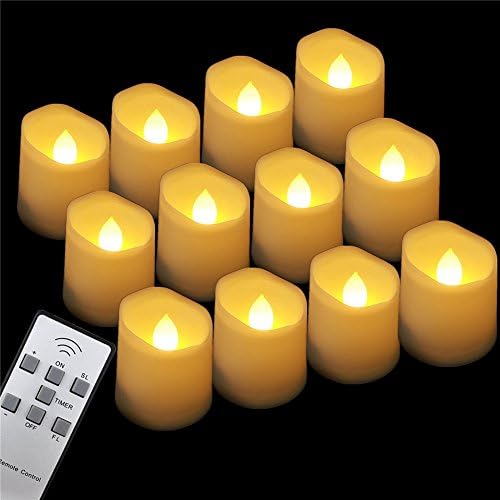 GBATERI 12 Pack LED Tealights with Timer and Remote,Flickering Votive Flameless LED Tea Light Candles Battery Operated,Electric Plastic Fake Tealight Candles Unscented LED Votive Candles