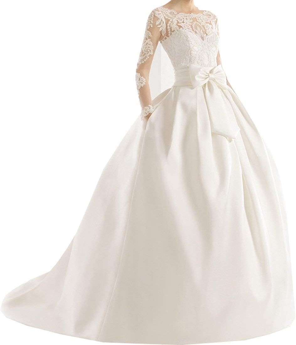 A-Line Long Sleeves Lace Applique Bridal Ball Gown for Bride Wedding Dresses for Women