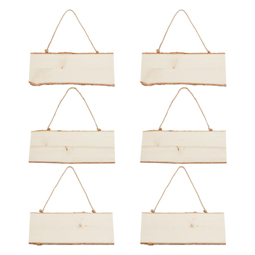OLYCRAFT 6pcs Unfinished Wood Hanging Signs Rectangle Wooden Plaques with Ropes for DIY Painting Art Projects Home Decor