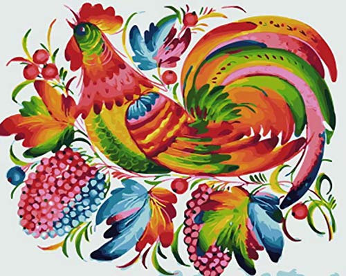 DIY Oil Painting for Adults Kids Paint by Number Kit Digital Oil Painting Colorful Cock 16X20 Inches