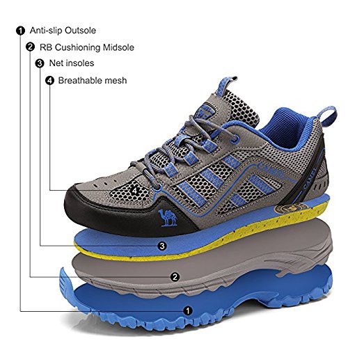CAMEL CROWN Men/Womens Outdoor Hiking Shoes Breathable Walking Sneakers Lightweigh (10.0 D(M) US, Dark Grey/Sapphire Blue)