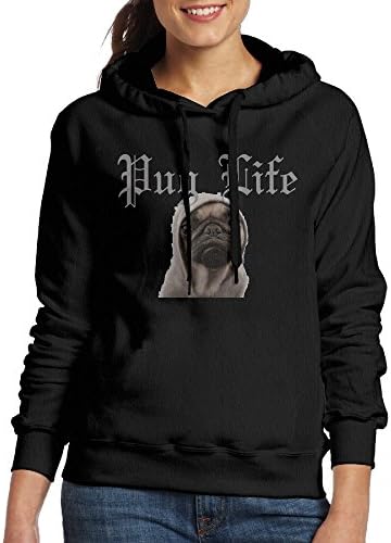 FALKING Women's Funny Cotton Pug Life Dog Ugly Pullover Sweatshirt XXL Black