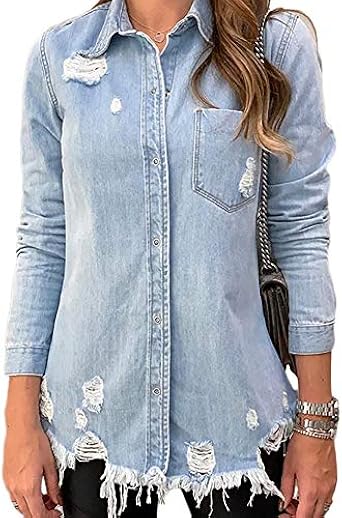distressed blue jean shirt