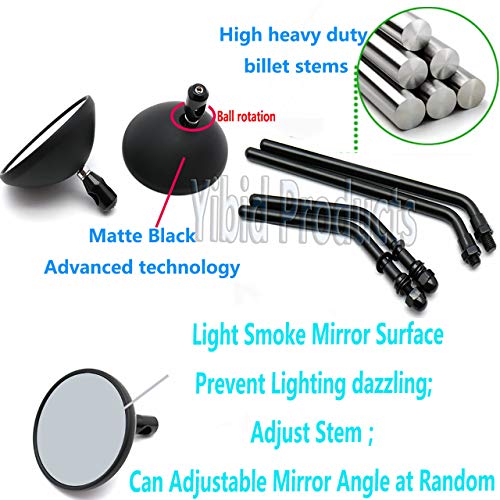 Yibid Universal 4" Round Motorcycle Rearview Side Mirrors Matte Black Classic Retro Mirrors Multi-fit for Harley Cruiser Chopper Cafe Racer Sportster Bobber Touring Dyna Honda Kawasaki Suzuki Yamaha - Thumbnail 4