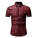 Men’s Summer Print Turn-Down Collar Shirt Button Down Shirt Casual Top Short Sleeved Shirt (M, Red)thumb 2