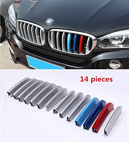 Fangfei 14pcs Chrome Front Center Grill Grid Grille Decorative Cover Trim Strips For BMW X5 F15 2014 2015, X6 F16 2015 Car Styling (/// Sports Strips)