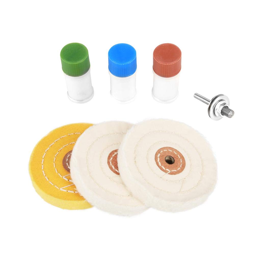 4 Inch Polishing Wheel with Buffing Compounds, 7Pcs Cleaning and Polishing Set, Polishing & Buffing Wheels and 3 Colors Polishing Compounds Kit with 1/4" Drill Shank for Bench Grindes