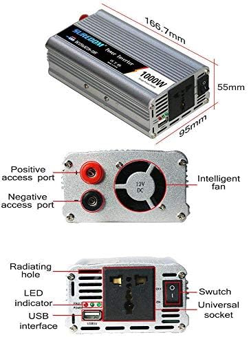 パワーインバータ1000W、純粋な正弦波インバーター、DC 12V / 24V AC 110V / 220V電圧トランス、1 ACソケットと1