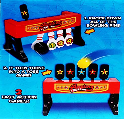 Bowling and Tossing Game for Kids - 2 in 1 Bowling Throwing Game Skittles Tossing Family Fun - Fun Indoor Carnival Game - Includes Base, Balls and Stickers - Toss and Bowling Game for Toddlers, Boys