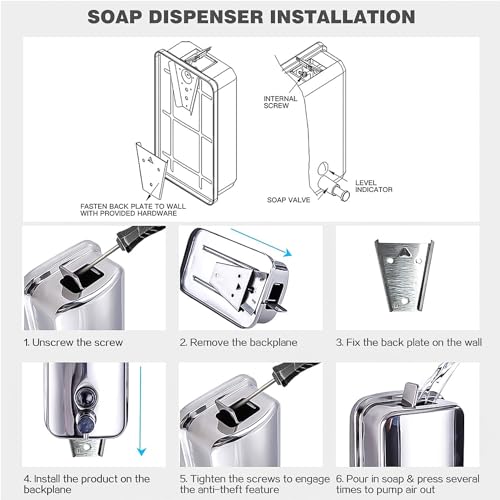 interhasa! Manual Soap Dispenser, Commercial Stainless Steel Wall Mounted Hand Soap Dispenser for Bathroom Kitchen 500ml/17oz, Sliver