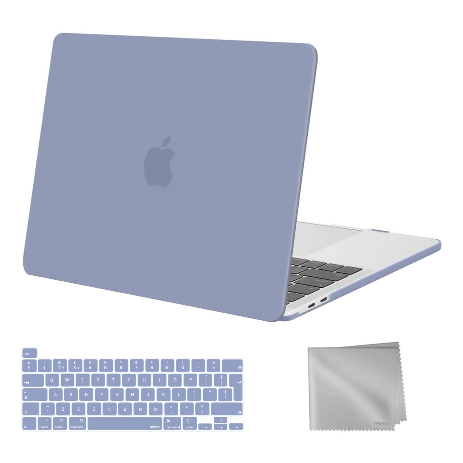 MOSISO Compatible with MacBook Pro 13 inch Case M2 M1 2026 2025 2024 2023 2022-2016 A2338 A2289 A2251 A2159 A1989 A1706 A1708, Plastic Hard Shell Cover & Keyboard Skin & Wipe Cloth, Lavender Gray