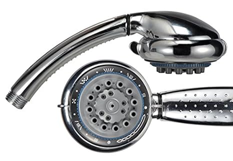 Bambelaa! Wellness Handbrause Duschkopf Massagekopf Duschbrause aus Kunststoff 8-Fach verstellbare Funktionen silber/grau (Ve