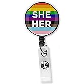 She Her Pronouns Gender Identity LGBTQ Retractable Badge Clip - Nonbinary Equality Gay Lesbian Bisexual Transgender Supports Holder ID Reel Clip for Lanyards Name ID Card