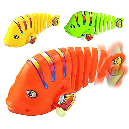 Wcysin 3 Pieces Wind Up Toy Fishes, Cute Clockwork Classic Baby Toddler Kids Toy Fish Random Colors