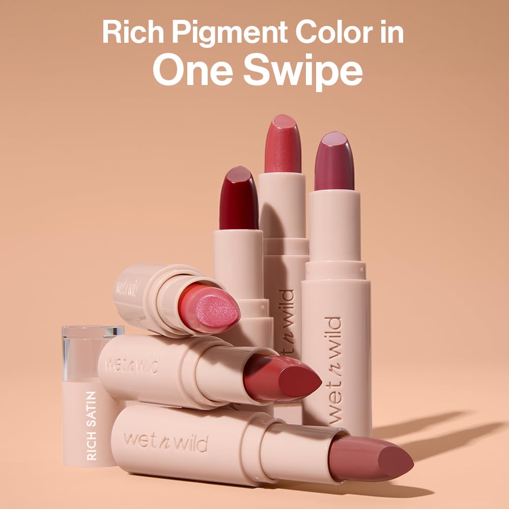 wet n wild Mega Last Rich Satin Lip Color, Rich Creamy Color with Satin Finish, Infused with Vitamin E & Moisturizing Argan Oil, Lightweight, Silky-Smooth, Vegan & Cruelty-Free - Hush Lil' Beige
