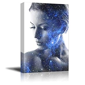 Canvas Wall Art - Double Exposure with Galaxy and Woman - Giclee Print Gallery Wrap Modern Home Art Ready to Hang - 12" x 18"