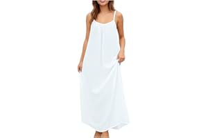 Frostluinai Womens Backless Dress Lace Sleeveless Summer Linen Dress Spaghetti Strap Flowy Long Sundress with Back Tie