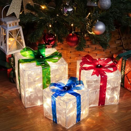 SANHSEHOME Christmas Lighted Gift Boxes