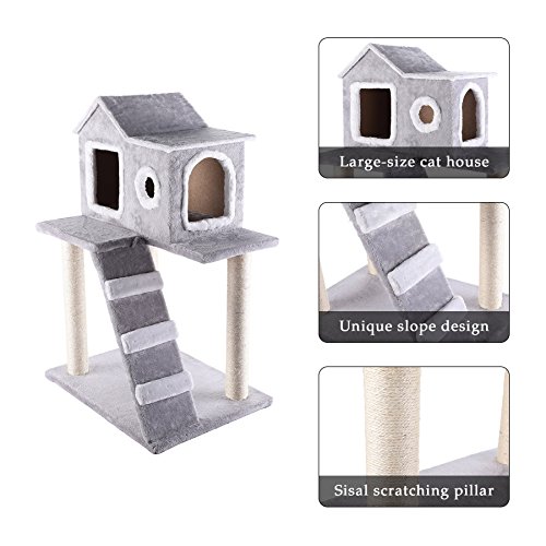 COZ Cat Tree House with Ladder, Cat Tower Sisal Scratching Posts with Jump Platform, Cat Condo