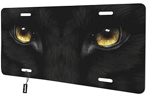 Beabes Black Panther Eyes Front License Plate Cover,Cool Animal with Golden Eyes Decorative License Plates for Car,Aluminum Novelty Auto Car Tag Vanity Plates Gift for Men Women 6x12 Inch